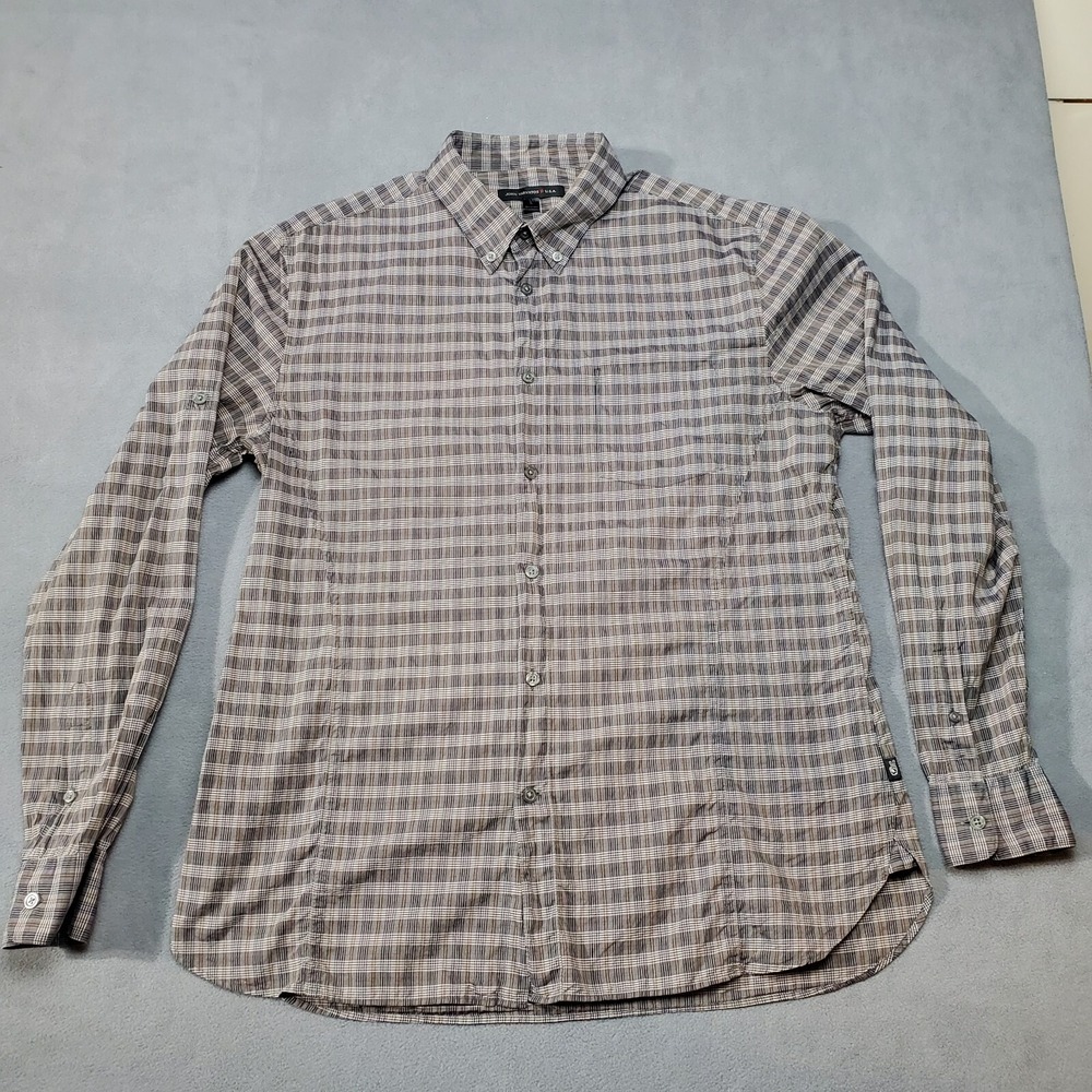 John Varvatos Button-Up Mens Large Gray Excellent Plaid Long Sleeve Shirt